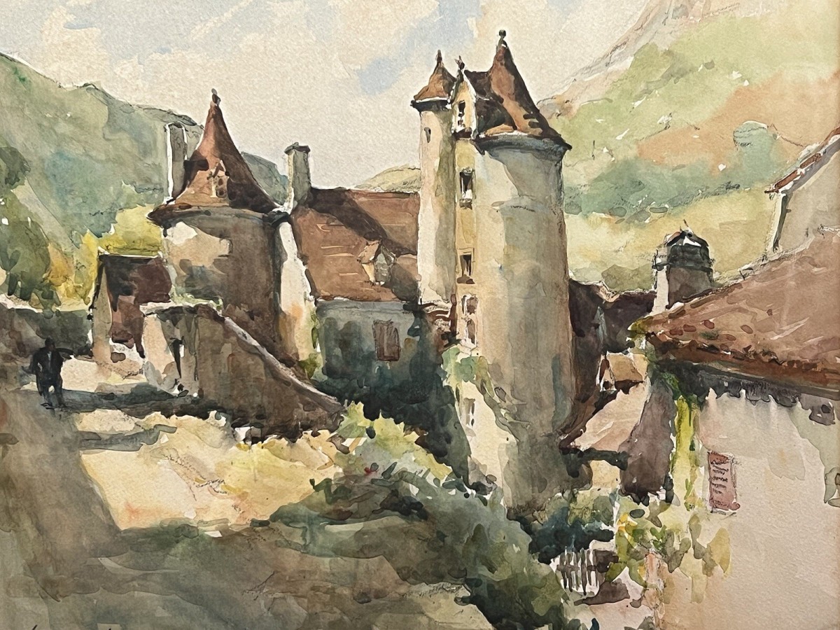 French School Impressionist Chateau Watercolour Painting