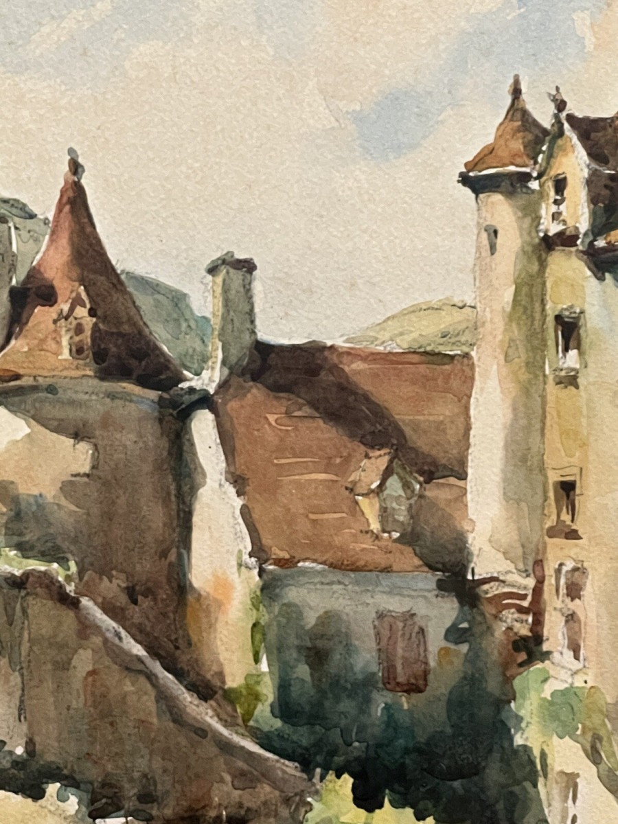 French School Impressionist Chateau Watercolour Painting
