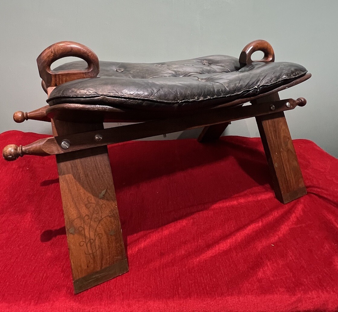 Primary image for Anglo Indian Camel Stool With Brass Folate Inlays