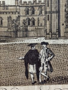 Kings College University of Cambridge After Peter Spendelowe Lamborne Hessian Screen Print Framed Circa - Vintage Composition - Screen Print on Hessian Listing Description Vintage Reproduction Screen Print Of The Original 18th Century Engraving By Peter Spendelowe Lamnborne (1722-1774). The Scene Depicts A View Of Kings College & Part Of Clare Hall In the University Of Cambridge. Detailed Architectural View Of Kings College Chapel And The Adjacent Gibbs Building With Figures, Olde English Title Scripture And Central Heirloom Crest. Colour Way Of White, Beige, Black On Hessian Fabric. Set In Black Glazed Frame. Dimensions In Cms Height 51.5cm x Width 77cm