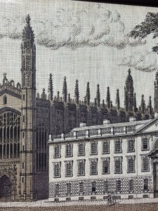 Kings College University of Cambridge After Peter Spendelowe Lamborne Hessian Screen Print Framed Circa - Vintage Composition - Screen Print on Hessian Listing Description Vintage Reproduction Screen Print Of The Original 18th Century Engraving By Peter Spendelowe Lamnborne (1722-1774). The Scene Depicts A View Of Kings College & Part Of Clare Hall In the University Of Cambridge. Detailed Architectural View Of Kings College Chapel And The Adjacent Gibbs Building With Figures, Olde English Title Scripture And Central Heirloom Crest. Colour Way Of White, Beige, Black On Hessian Fabric. Set In Black Glazed Frame. Dimensions In Cms Height 51.5cm x Width 77cm