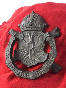 Fine Antique French 18th Century Bronze Noblemans Door Knocker. Breath Taking Bronze Door Knocker Purchased From Nobleman’s Chateau In Rueon France. Beautiful Backplate With Crown On Top And Large Double Headed Eagle Coat Of Arms Crest At The Centre. Unusual Wooden Log Shaped Sections Appear From Behind The Coat Of Arms. Heavy Horseshoe Shaped Knocker Handle Encrusted With Floral Motifs. Exceptional Fine Engraving With Original Patina In Excellent Condition. Cast In Quality Solid Bronze. Provenance Purchased From Exquisite Chateau In Rueon Area,France. Now Part Of Hiatoric Lord Hill Museum Collection Dimensions In Inches Height 9” Width 7.5” Depth 1 1/4 Weight Approx 12Kg