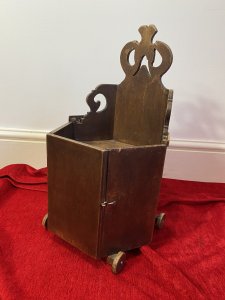 Decorative Gothic Church Pulpit In 1/4 Scale Apprentice Piece On Wooden Wheels Circa - 1900 Composition - Solid Oak Unusual Collectors 1/4 Scale Hexagonal Church Pulpit Designed By Craftsman's Apprentice. Beautiful Hand Carved Back Panel With Scrolled Filigree. Front Opening Door On A Hinge Secured By Small Latch to Reveal Two Internal Platforms. Set Upon Four Rolling Wheels. Interesting Conversation Piece With Many Decorative Use Possibilities. Dimensions In Inches Height 19 1/4" Width 11" Depth 9.5"