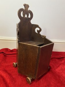 Decorative Gothic Church Pulpit In 1/4 Scale Apprentice Piece On Wooden Wheels Circa - 1900 Composition - Solid Oak Unusual Collectors 1/4 Scale Hexagonal Church Pulpit Designed By Craftsman's Apprentice. Beautiful Hand Carved Back Panel With Scrolled Filigree. Front Opening Door On A Hinge Secured By Small Latch to Reveal Two Internal Platforms. Set Upon Four Rolling Wheels. Interesting Conversation Piece With Many Decorative Use Possibilities. Dimensions In Inches Height 19 1/4" Width 11" Depth 9.5"
