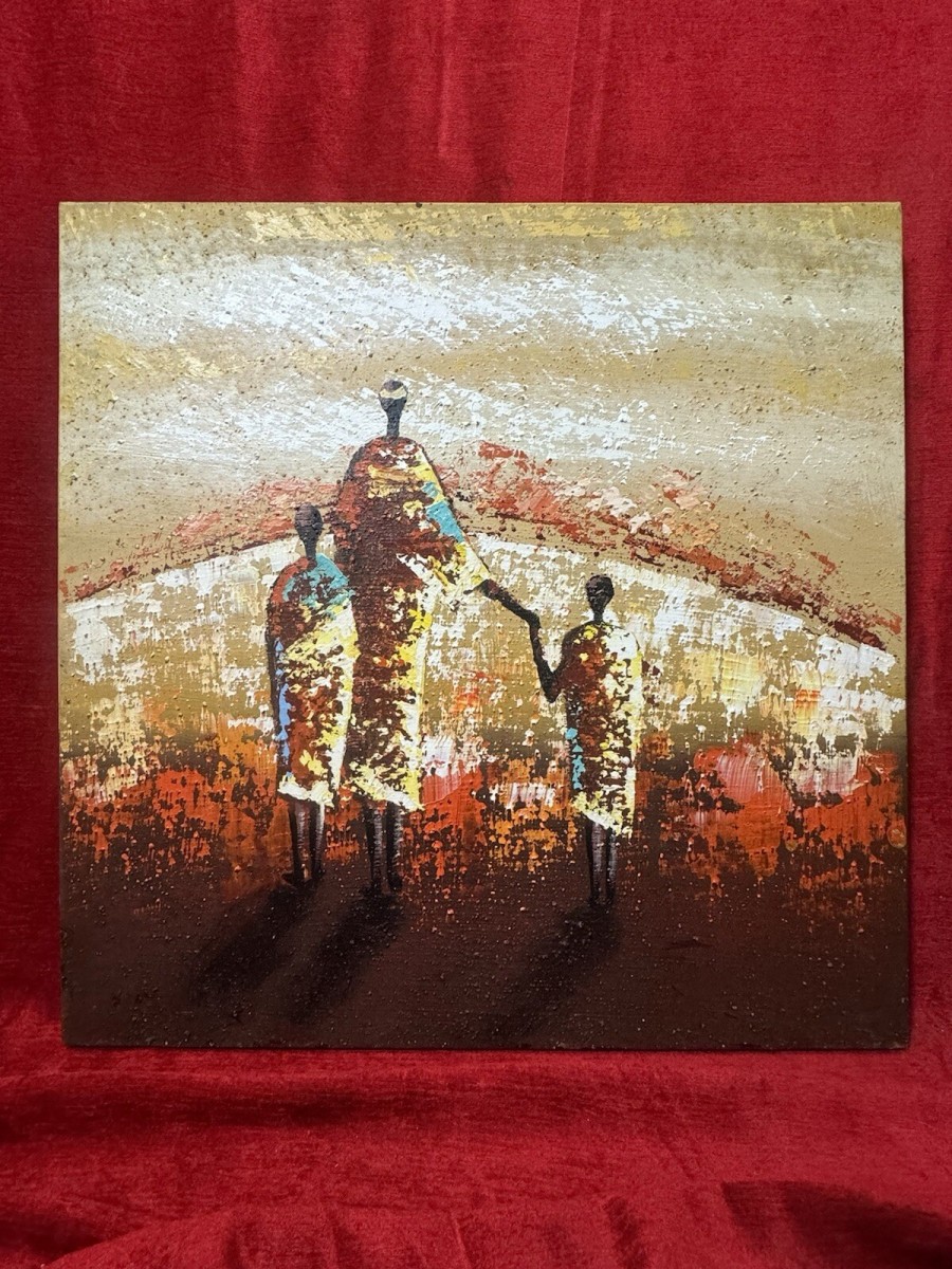20th Century Traditional Figural African Tribal Art Oil Painting