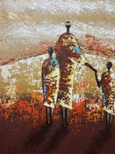 20th Century Traditional African Figural Tribal Art Oil Painting Circa - 1970 Composition - Acrylic On Stretched Canvas. Listing Description Original African Tribal Artwork In Textural Acrylic Paint. Artwork Depicts Three Figures (Women And Children) Walking In Vibrant Landscape. Striking Hues Of Rich Rust, Burnt Orange, Brown, Yellow, Beige. Stunning Conversation Piece. Unsigned. Dimensions In Cms 61cm X Width 60cm For Further Information Please Call The Museum Curator On 07707 488566 Thank-you