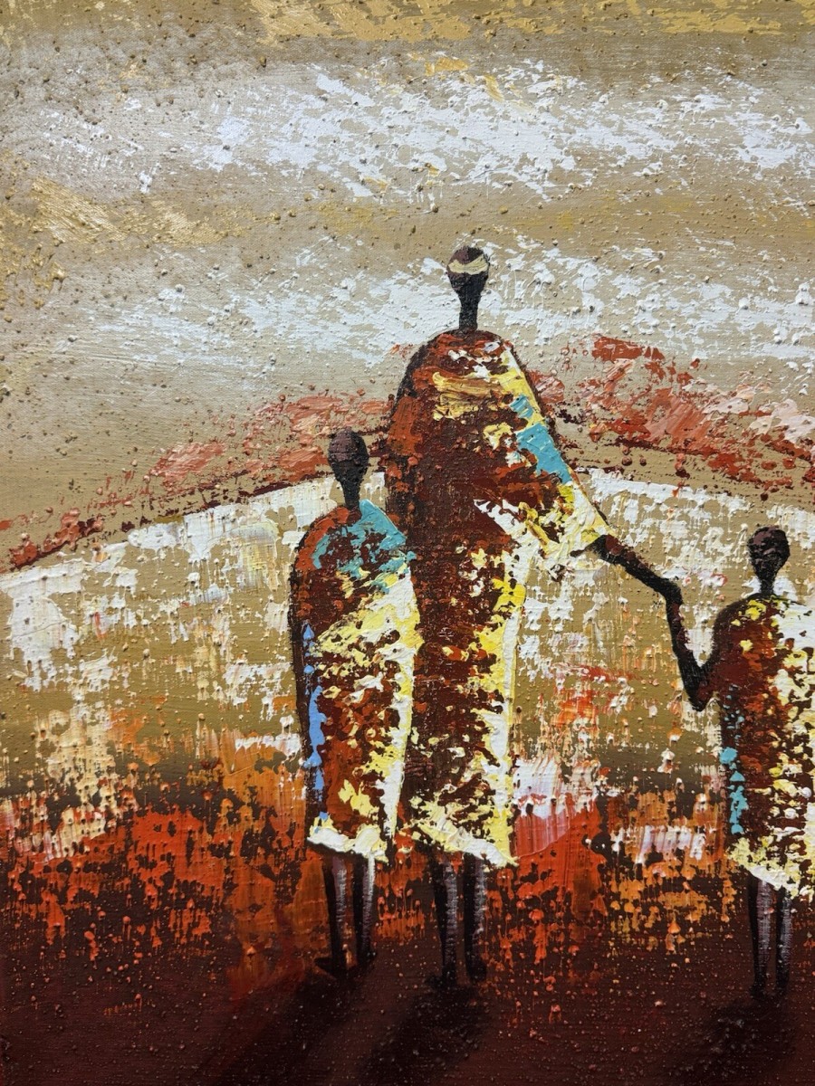 20th Century Traditional Figural African Tribal Art Oil Painting