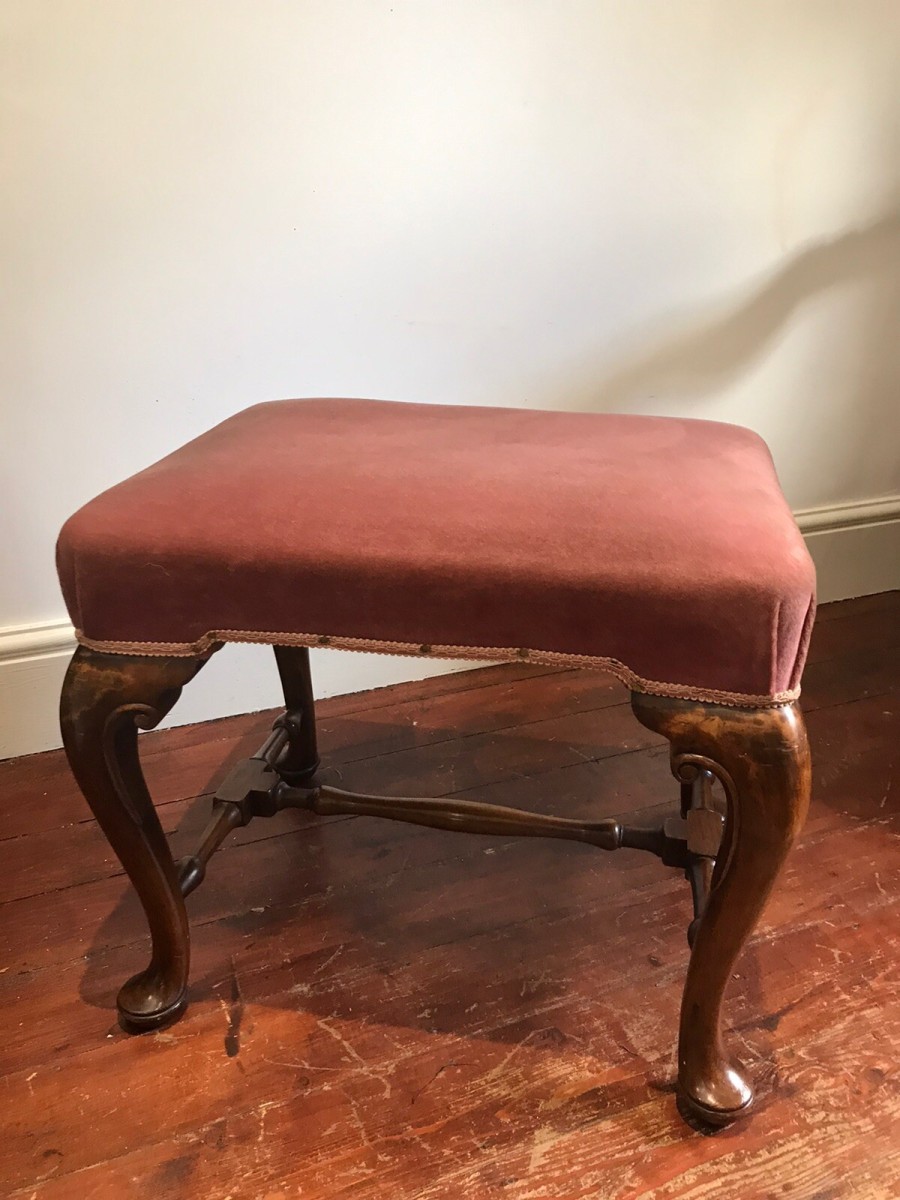 George Ii Style Walnut Velvet Uphostered H Form Stool
