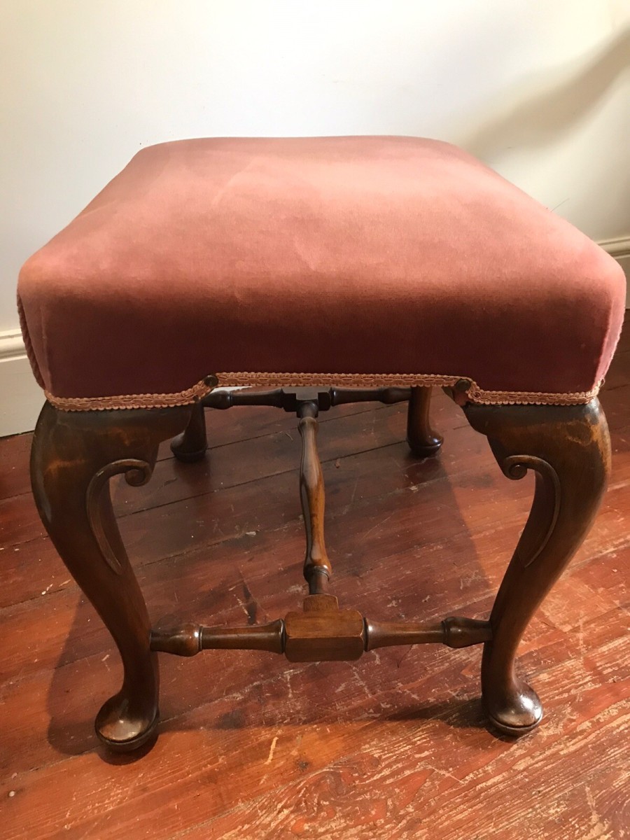 George Ii Style Walnut Velvet Uphostered H Form Stool