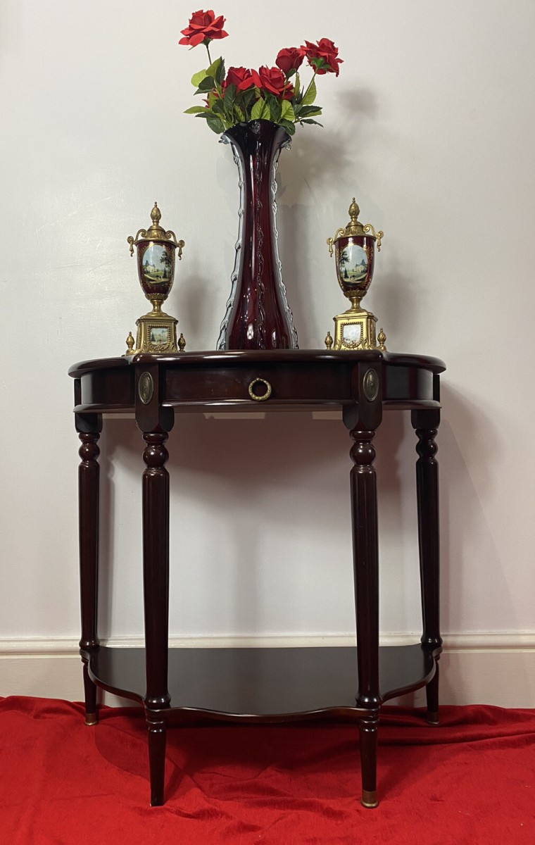 Vintage Regency Style Cherry Mahogany Demi-lune Occasional Hall Table