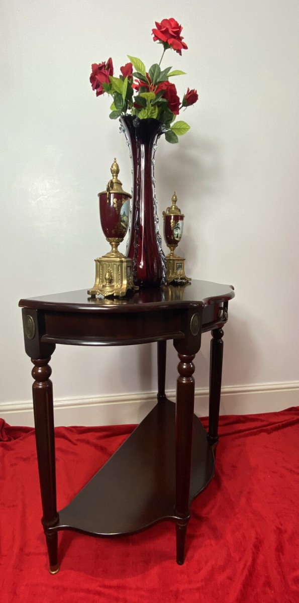 Vintage Regency Style Cherry Mahogany Demi-lune Occasional Hall Table