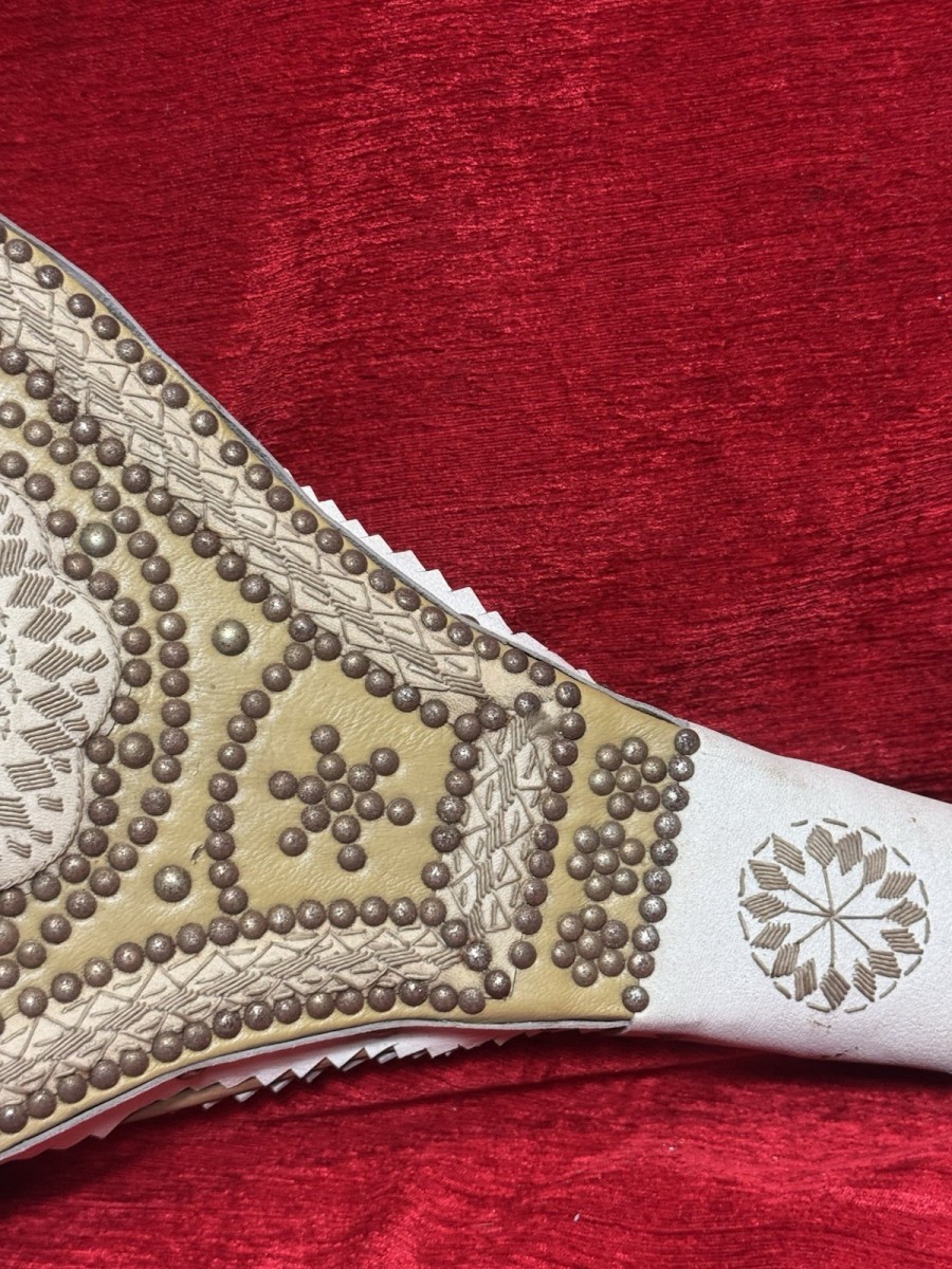 19th Century Italian Embroidered Leather And Brass Bound Fire Bellows