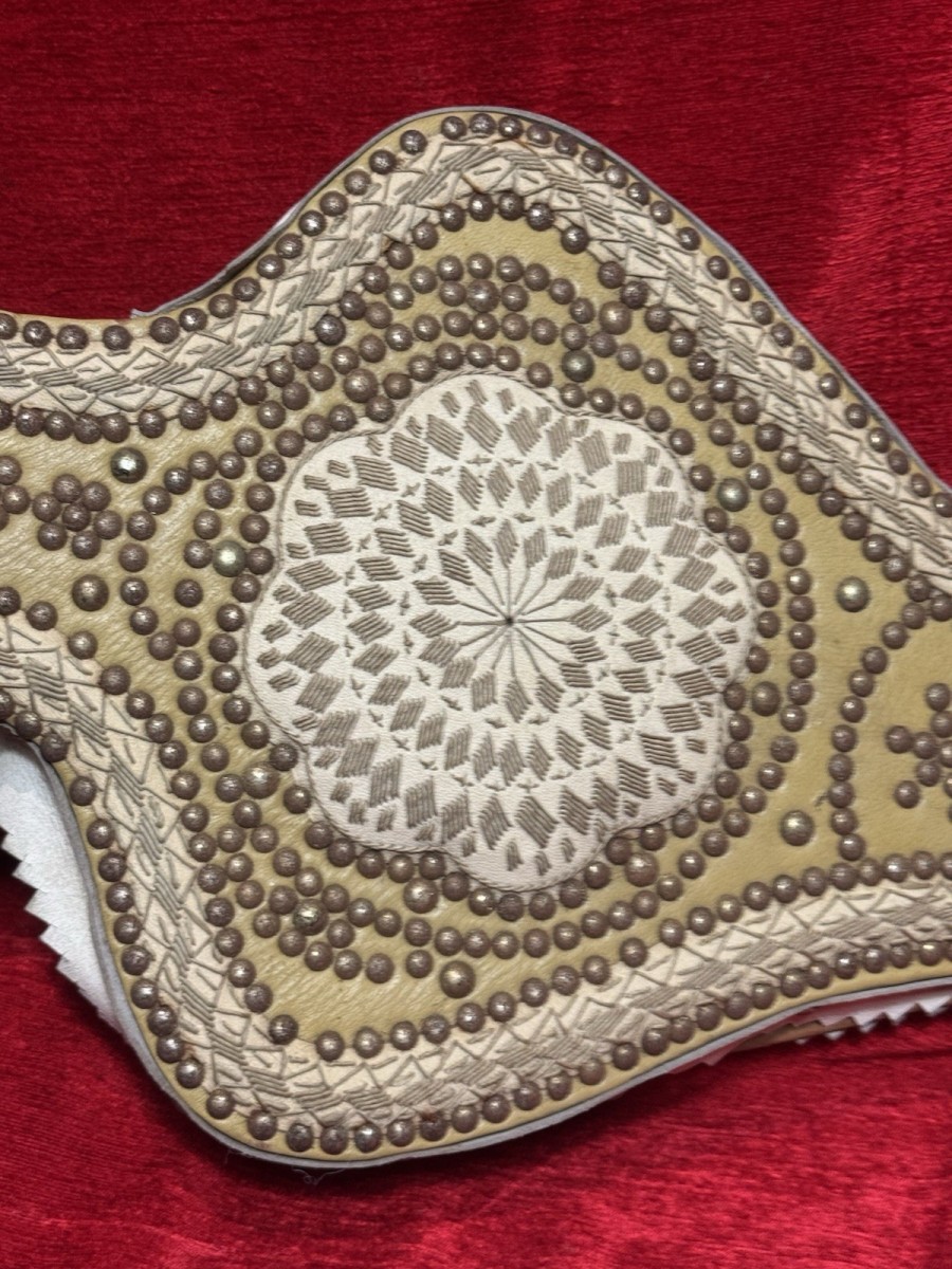 19th Century Italian Embroidered Leather And Brass Bound Fire Bellows
