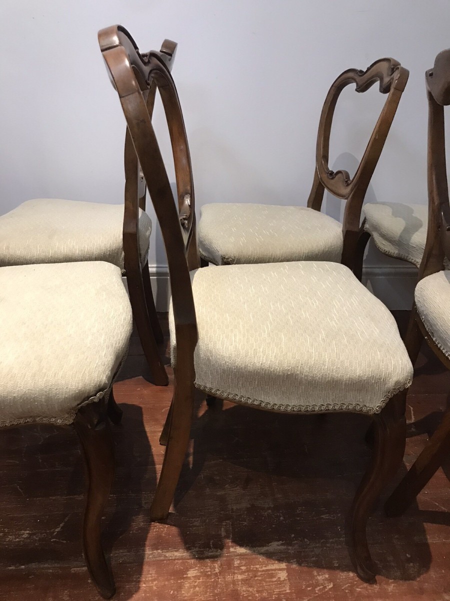 Fine Antique Set Of 6 Walnut Victorian Balloon Back Dining Chairs C1865