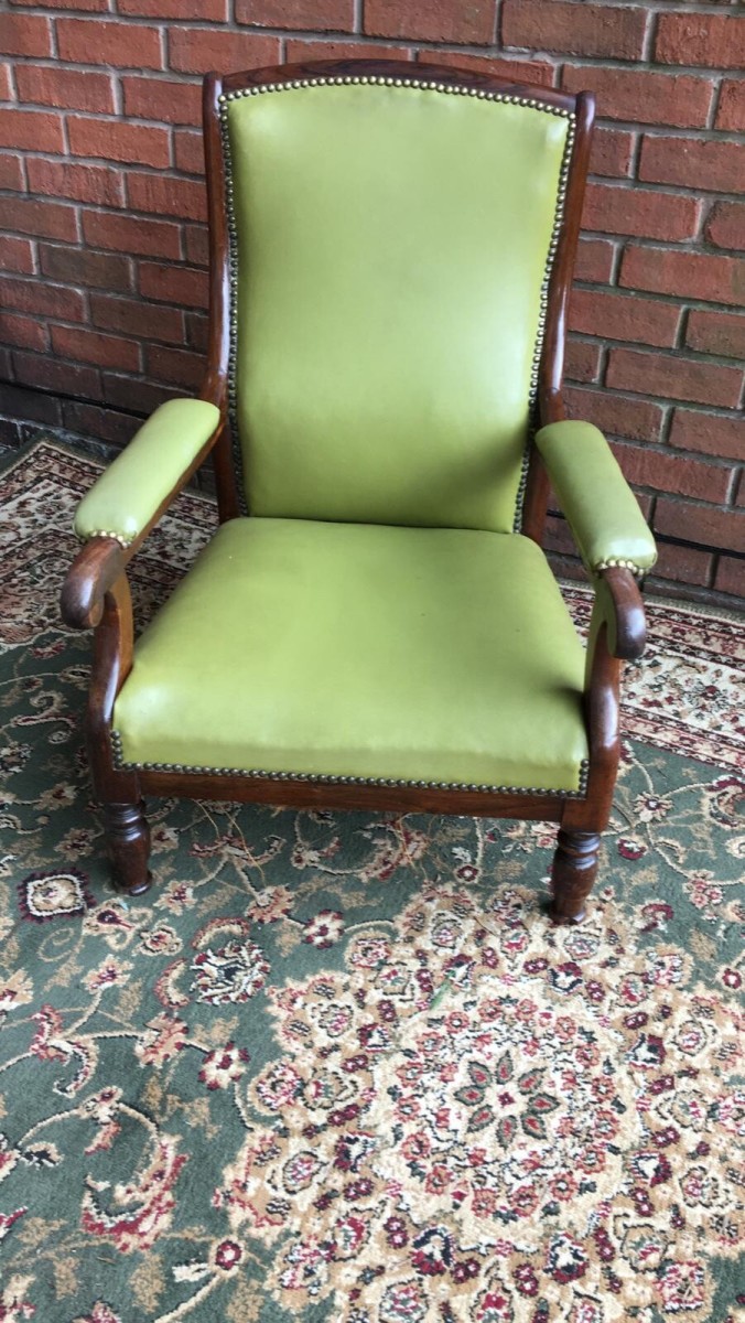 Primary image for William Iiii Period Rosewood & Olive Green Leather Library Chair