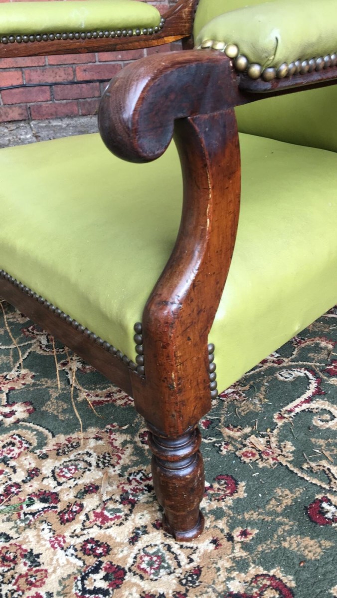 William Iiii Period Rosewood & Olive Green Leather Library Chair