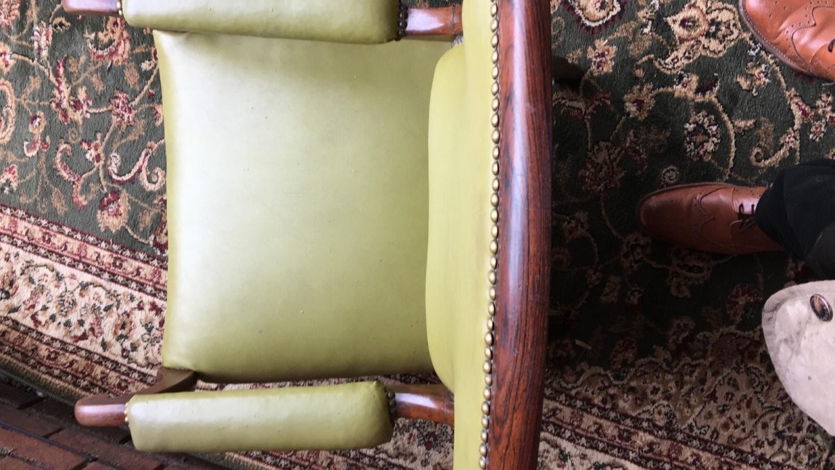 William Iiii Period Rosewood & Olive Green Leather Library Chair