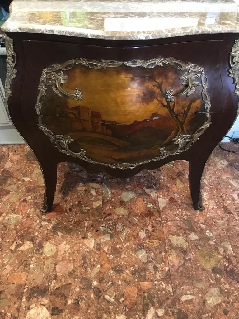 Primary image for French Ormolu Louis Vxi Style Bombé Commode Chest With Carrera Marble Top