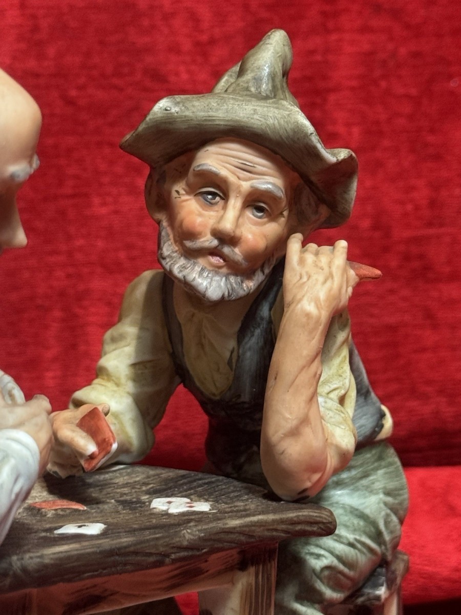Old Poker Playing Friends Capodimonte Porcelain Figurine