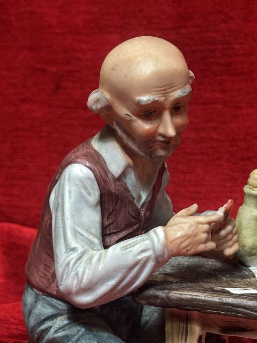 Old Poker Playing Friends Capodimonte Porcelain Figurine
