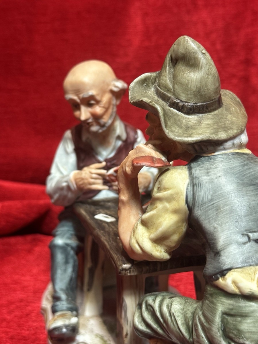 Old Poker Playing Friends Capodimonte Porcelain Figurine