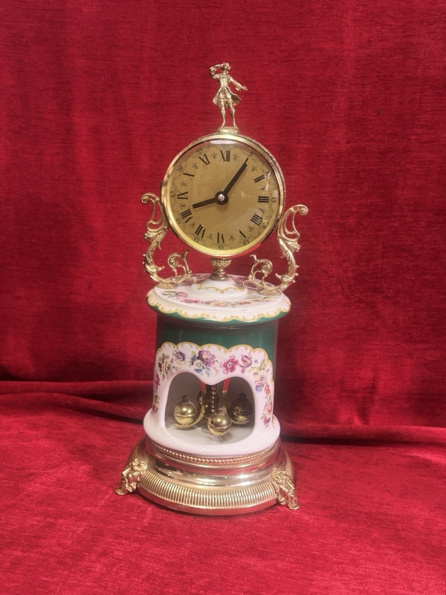 Capodimonte Porcelain Clock Rich Floral Bouquet And Ormolu Filigree Decoration