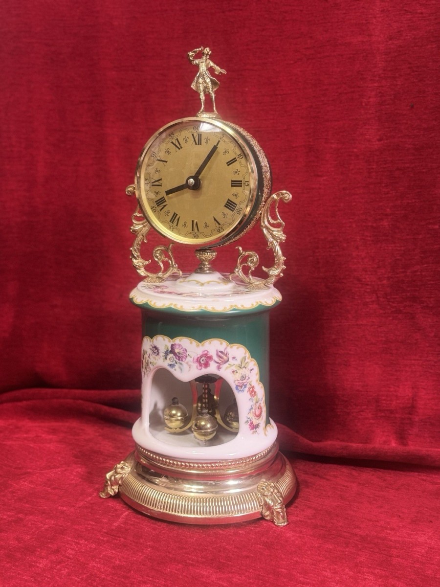 Capodimonte Porcelain Clock Rich Floral Bouquet And Ormolu Filigree Decoration