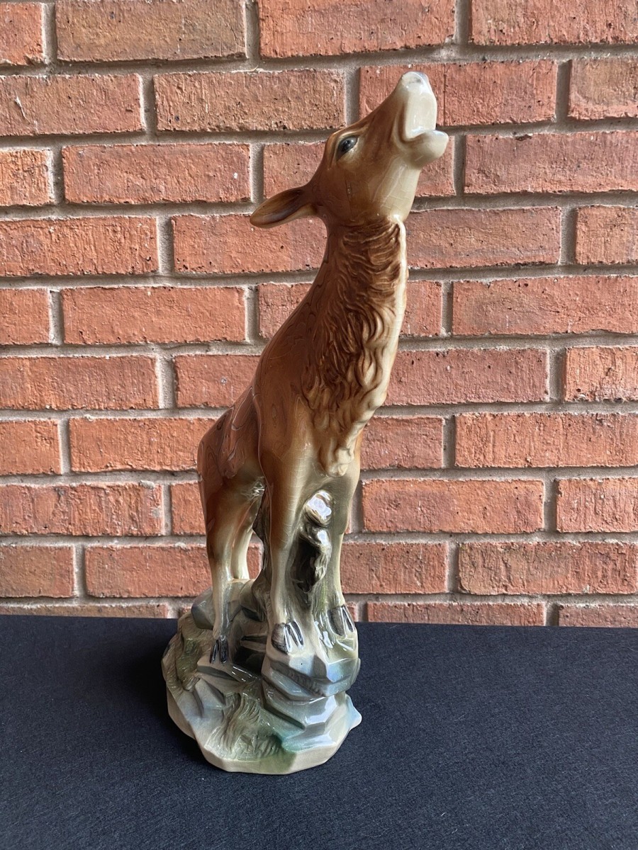 Rare Art Deco Lustreware Large Deer Figurine Byjema Holland Foundry Mould No25