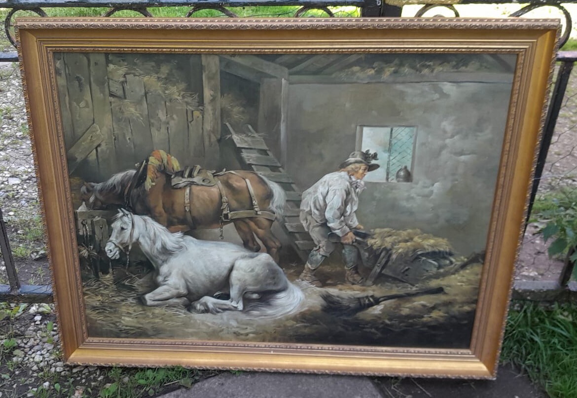 Fine Art 'horses In A Stable' Interior Painting After George Morland 1791