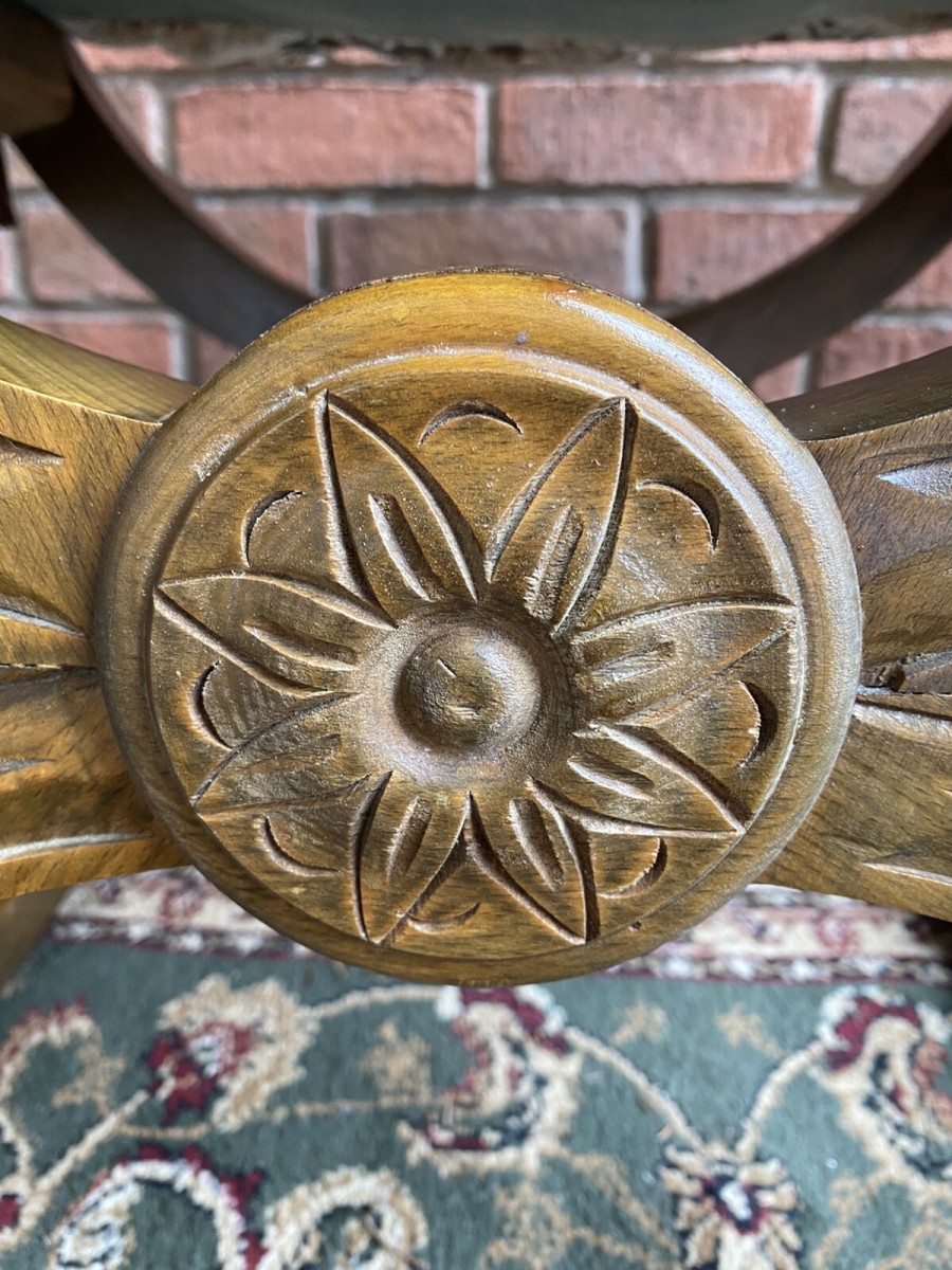 Spanish Carved Oak Cross Frame Hall Chair In Charles Ii Manor Circa 1890