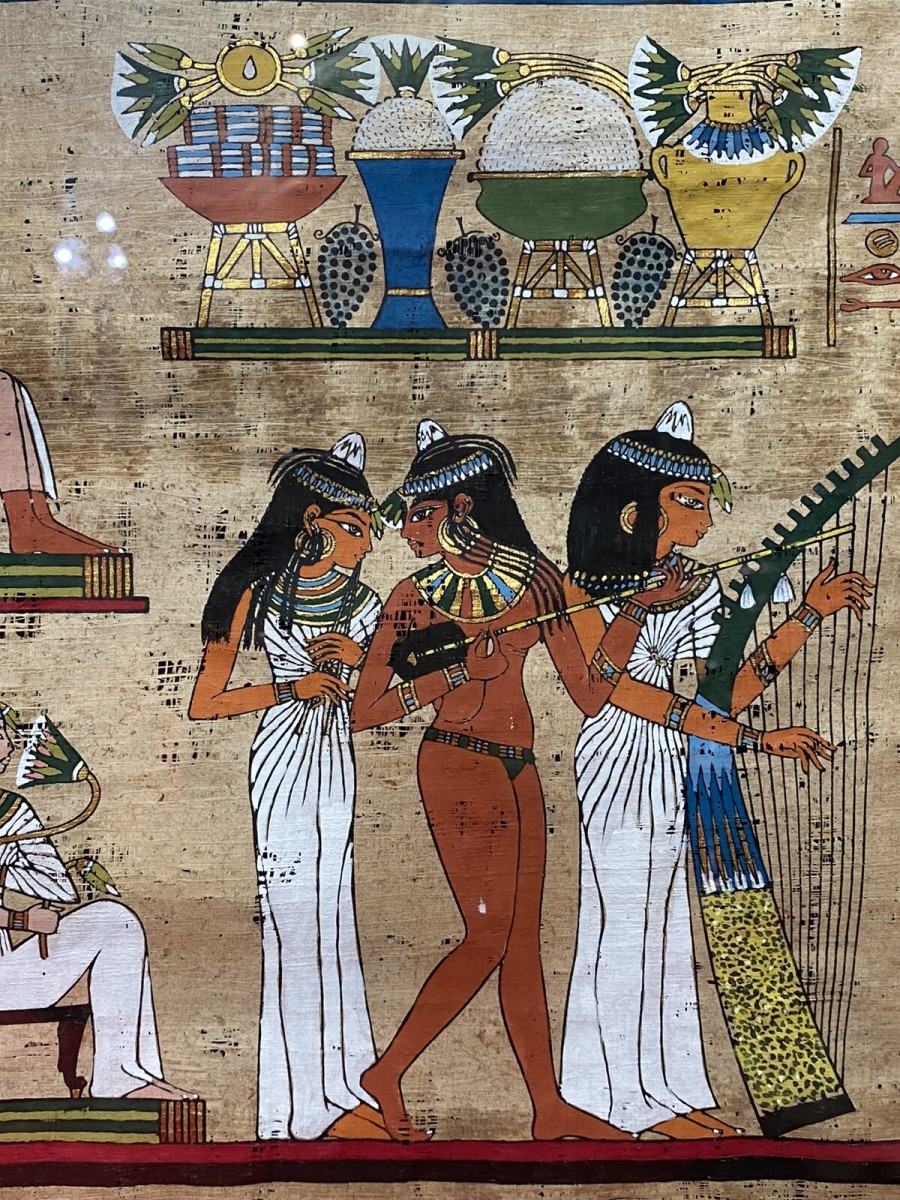 Trio Of Egyptian Hieroglyphic Artworks On Papyrus Set In Glazed Frames