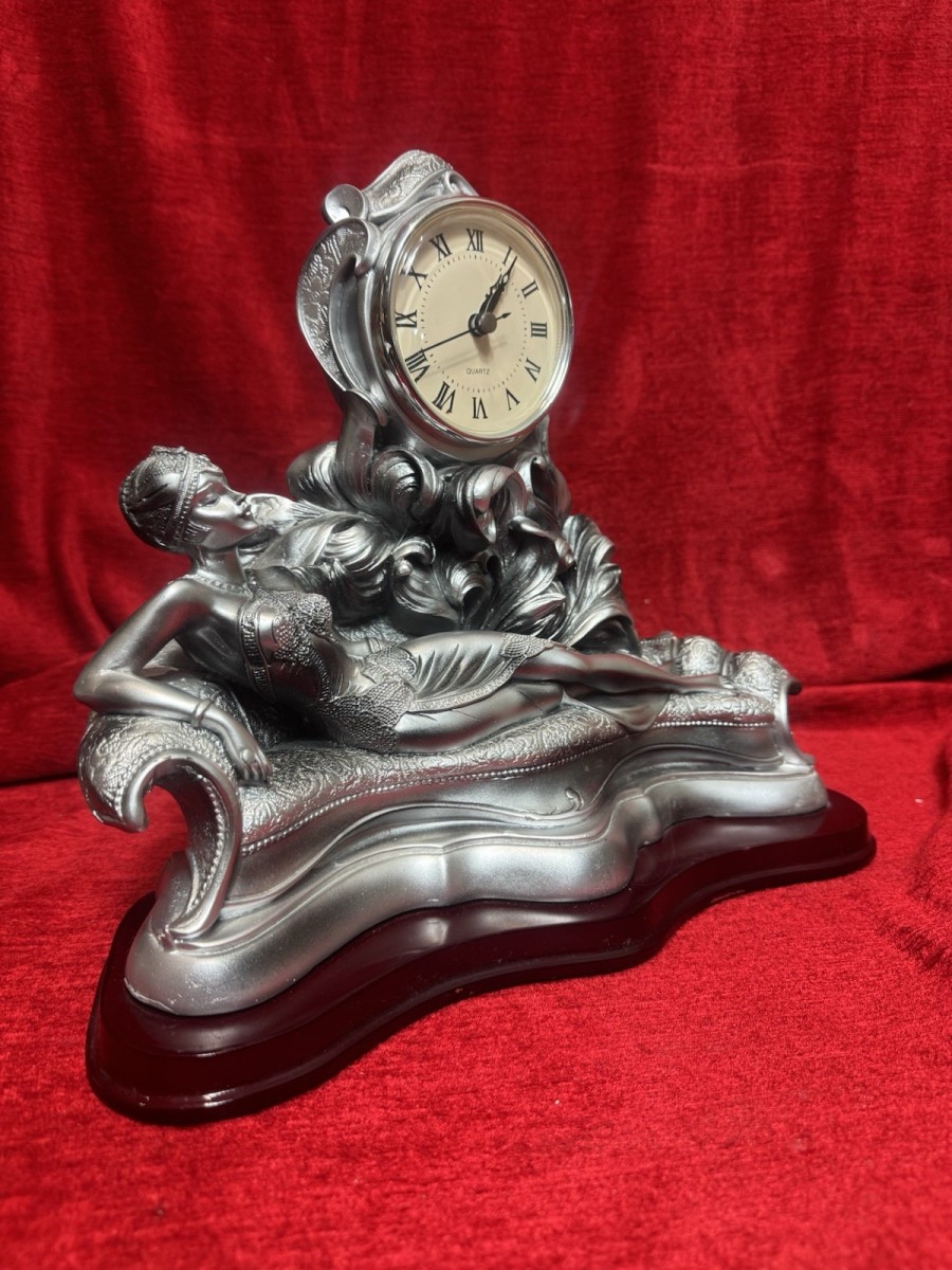 Art Nouveau Style Chaselong Posed Flapper Mantle Clock Working Order