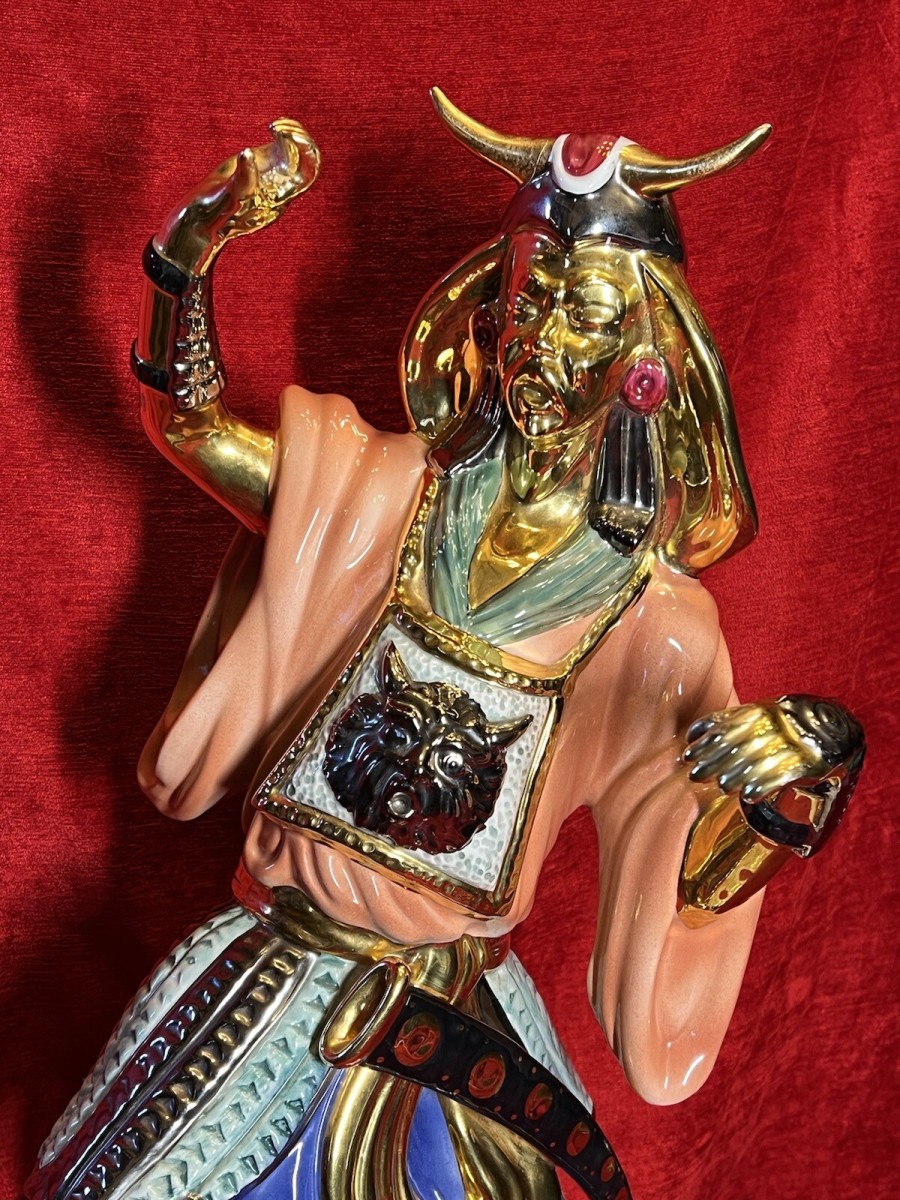 Large Italian Vanician Bassano Japanese Samurai Warrior Gilt Enamel Showpiece