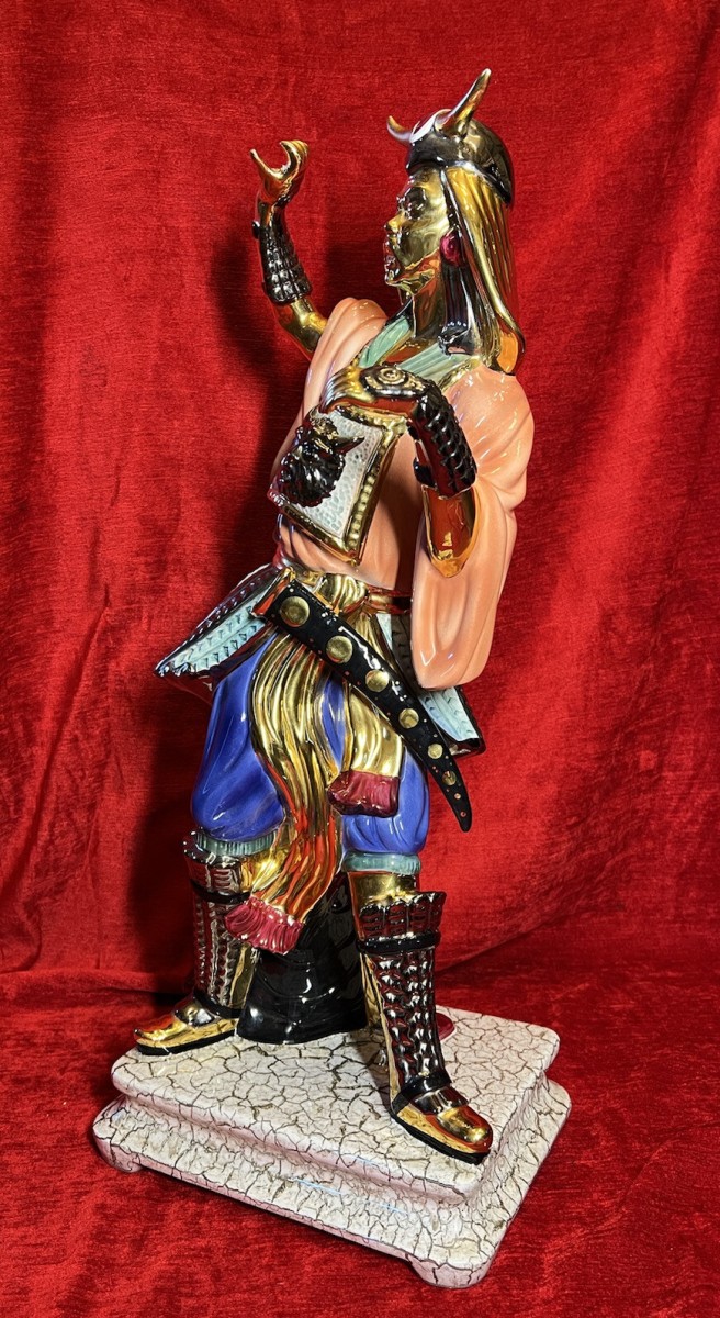 Large Italian Vanician Bassano Japanese Samurai Warrior Gilt Enamel Showpiece