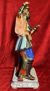 Italian Venetian Bassano Japanese Samurai Warrior Showpiece Circa - 20th Century Composition - Porcelain Brief History Of Bassano Ceramics Nove Bassano Artistic Ceramics Is The Most Famous Of Brands. The Ancient Factory In The Centre Of Nove, A Small Venetian Town On The Right Bank Of The River Brenta, 7 Kilometres From Bassano Del Grappa Stands The Old Factory Of Artistic Ceramics. The Town Of Love Is Internationally Known For Its Artistic Manufacturing Of Italian Ceramics. Dating Back To 1685 A Document Speaks Of Giovanni Bassista Antonibon, A Ceramicist And His Family Had Started The Production Of Majolica In Collaboration With Francesco Parolin. It Is These Familys Whom Carry Out The Tradition Of Quality Italian Ceramics Today. Countless Ceramics Produced In This Factory Are One Show Today In Museums, Embassies, Royal Houses And Private Collections. Listing Description Large Sculptural Showpiece Of Japanese Samurai Warrior With Metallic Gold Gilded Distinctive Japanese Facial Features And Limbs. Large Horned Kaboto Helmet Sits Upon The Warriors Head With Ornamental Earrings. Both Posed Hands Would Of Originally Been Baring A Samurai Sword. Oversized Peach Kimono Tunic With Central Horned Animal Head Motif, Vibrant Blue Pantaloon Trouser With Over Skirt And Samurai Holster. High Gilt Padded Front Boots. Set Upon Marbleised Plinth Base And Stamped On Base By Maker BASSANO. Rare Collectors Figurative Samurai Warrior Museum Grade Showpiece. Condition - Excellent Showing Minor Damage To Helmet Please See Pictures And Samurai Sword Missing. Minor Faults Conducive To Age Of Showpiece. Dimensions In Inches Height 26" Base Width 10.5" X Depth 9"