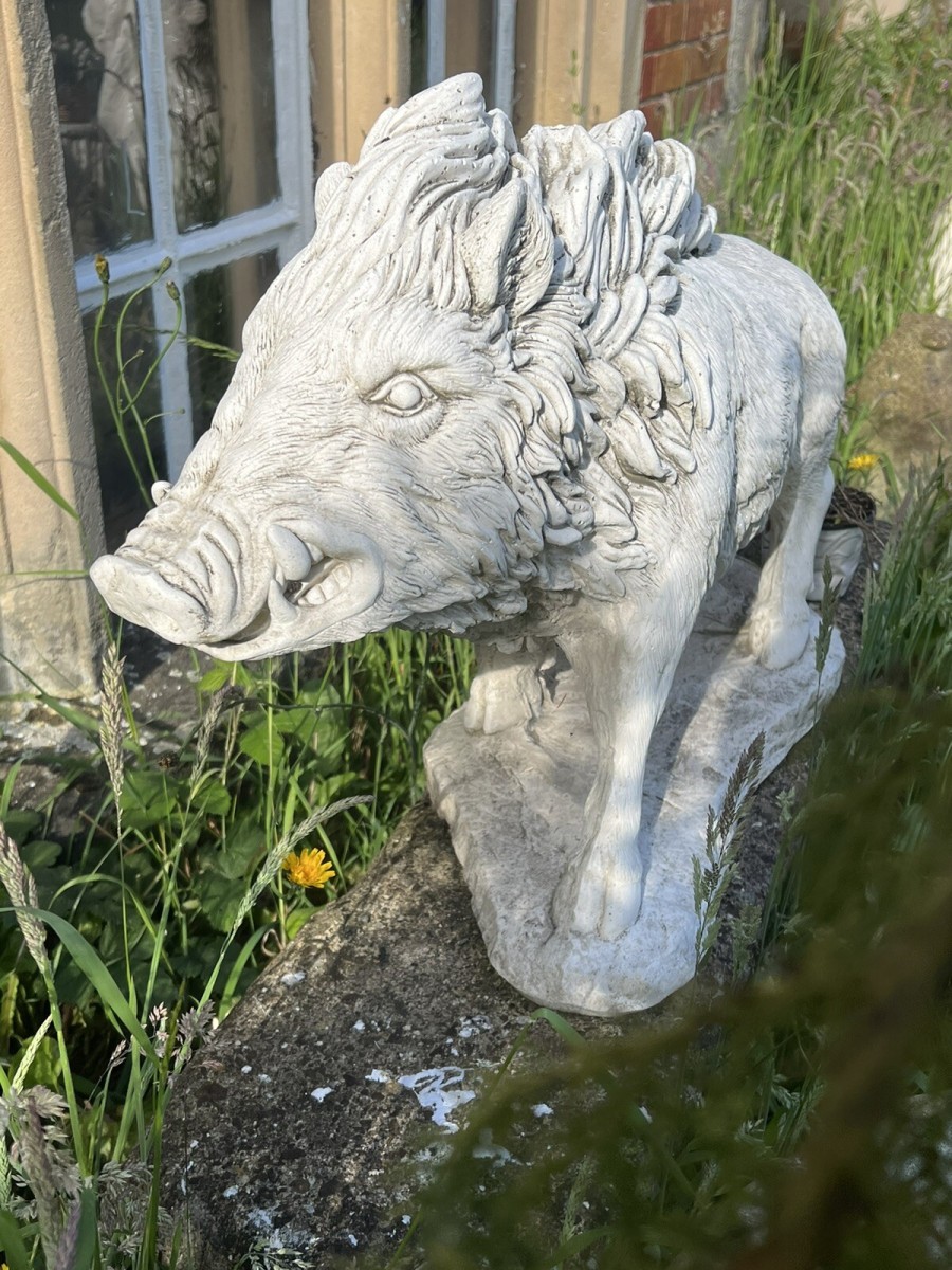 Classical Horned Prowling Wild Boar Garden Showpiece