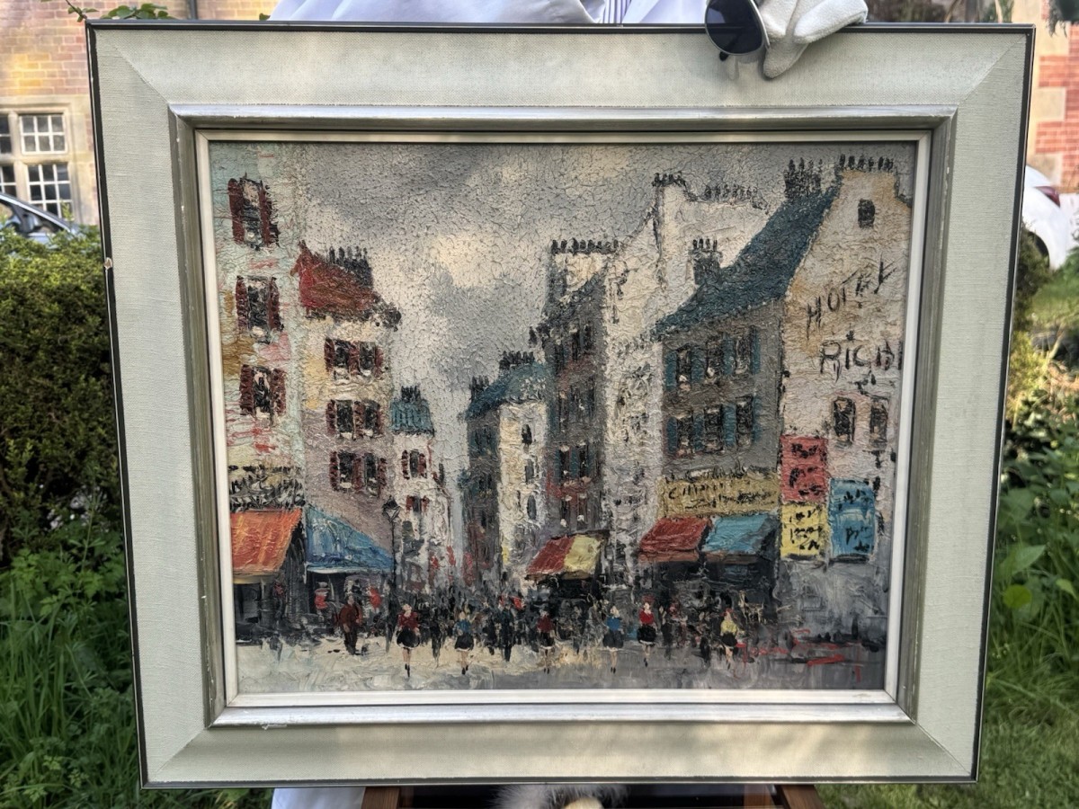 19th Century Impressionist Jean Remy Parisian Street Scene Oil Painting