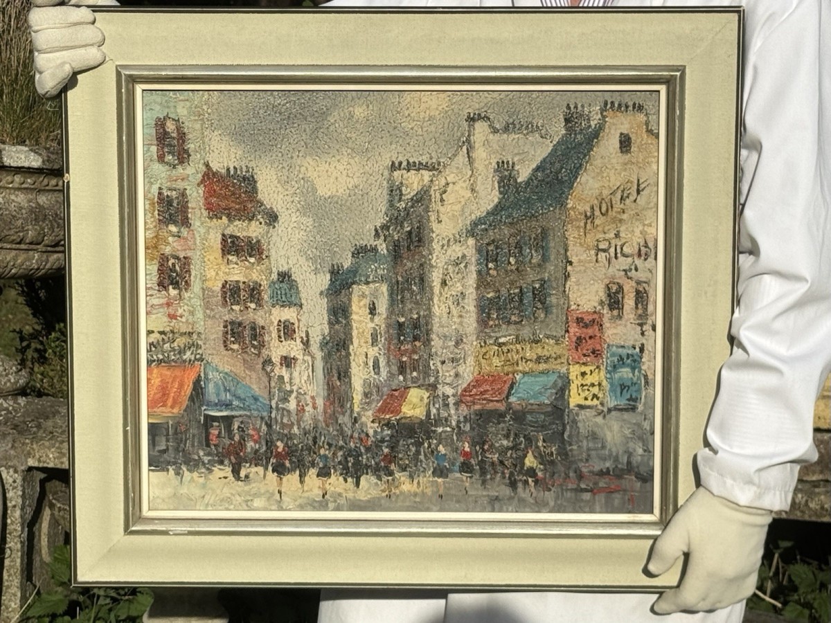 19th Century Impressionist Jean Remy Parisian Street Scene Oil Painting