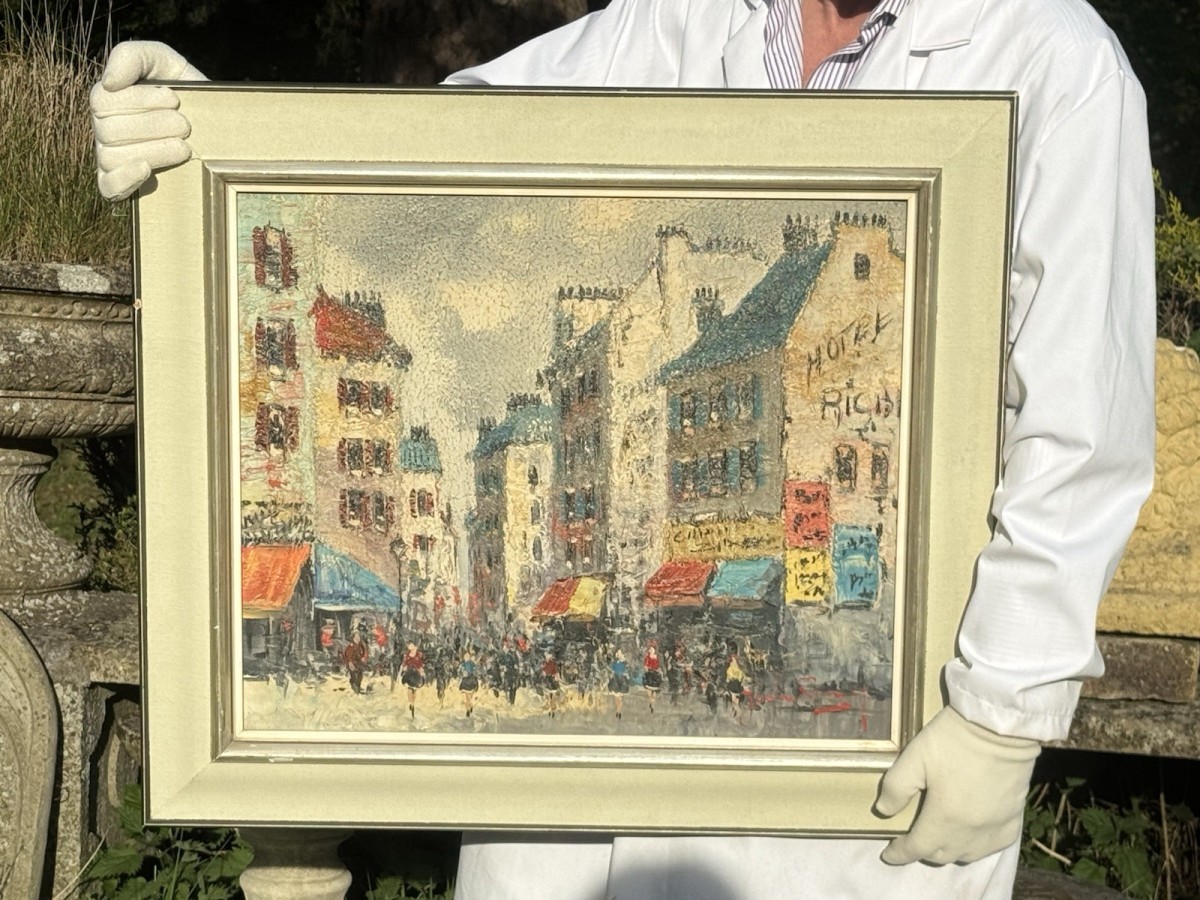 19th Century Impressionist Jean Remy Parisian Street Scene Oil Painting