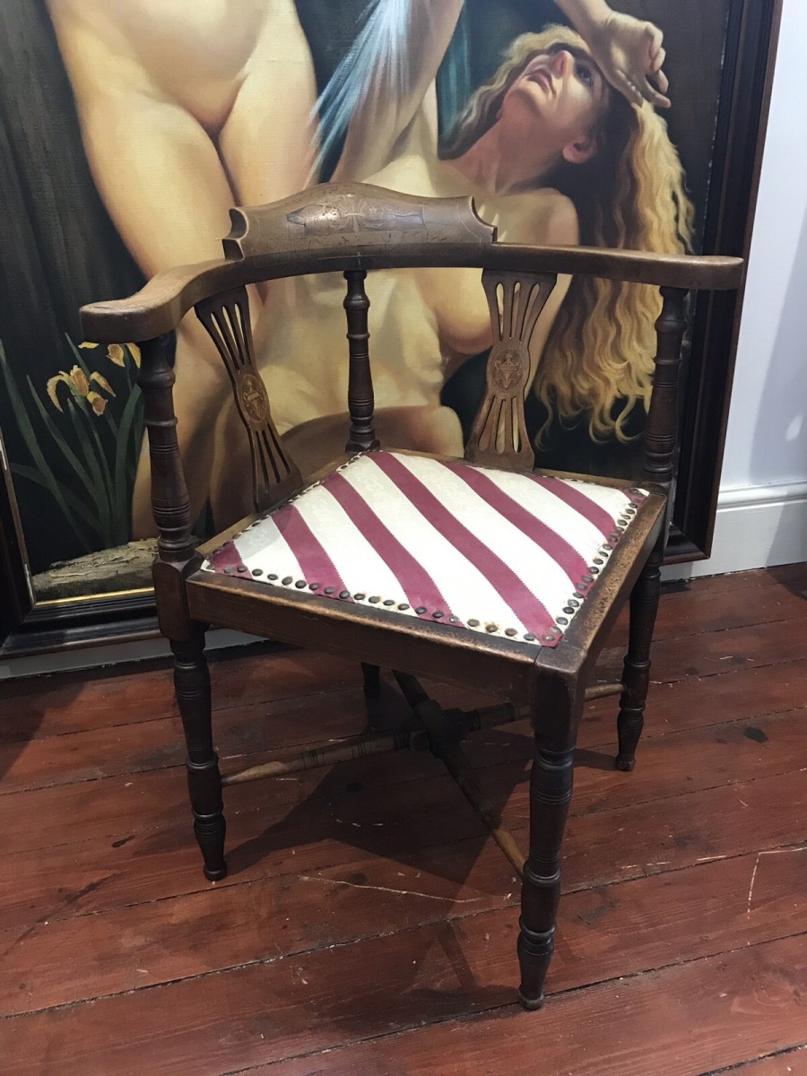 Primary image for Victorian Sheritan Inlaid Corner Armchair