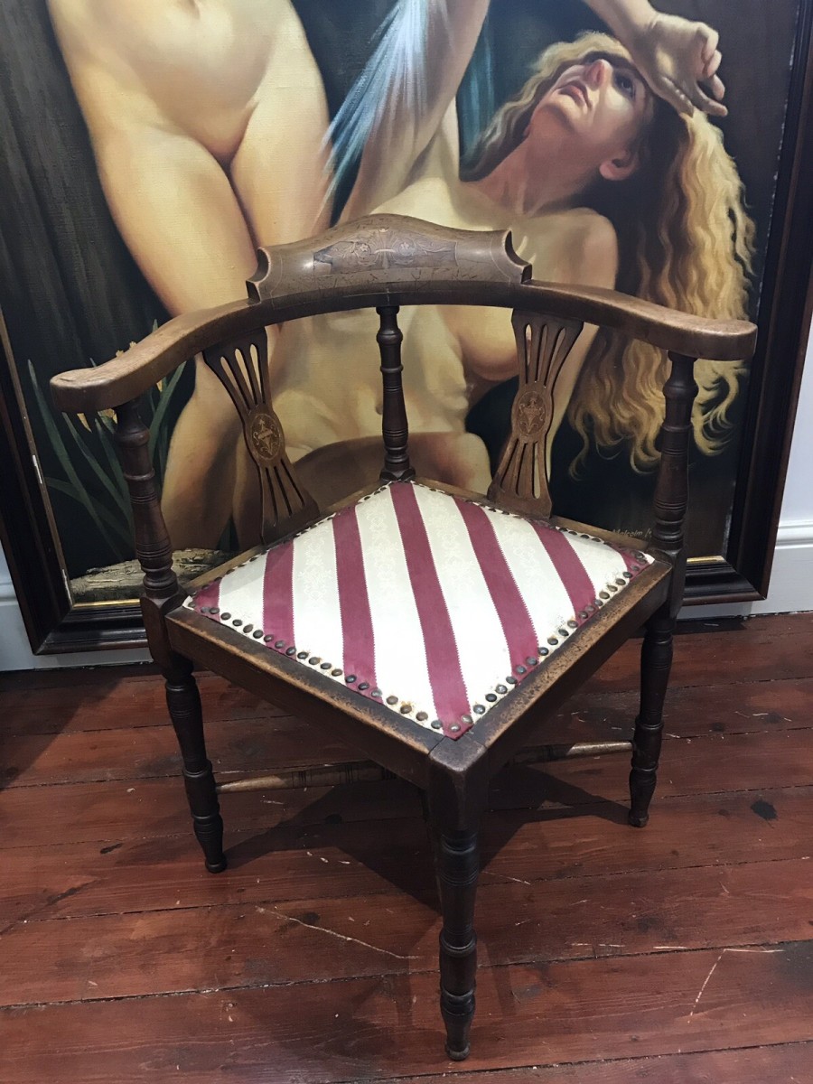 Victorian Sheritan Inlaid Corner Armchair