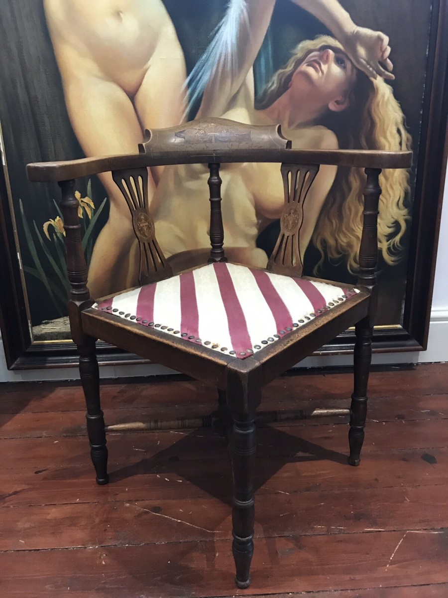 Victorian Sheritan Inlaid Corner Armchair
