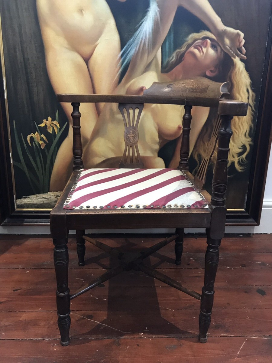 Victorian Sheritan Inlaid Corner Armchair