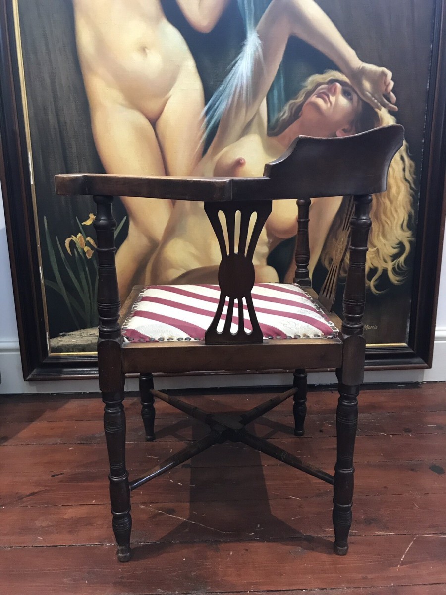 Victorian Sheritan Inlaid Corner Armchair