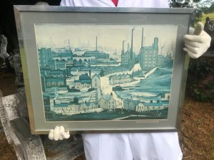 Lowry Industrial Landscape Ashton-Under-Lyne 1887-1976 Framed Oleograph Circa - Vintage 1975 Composition - Oleograph Upon Vellum Artwork Title - Ashton- Under-Lyme Industrial Landscape 1887-1976 Listing Description Vintage Framed Oleograph Depicting The Original By Artist L S Lowry Titled 'Industrial Landscape 1887-1976' Artwork Exhibited At The Cartwright Hall Art Gallery, Bradford. Original Oleograph Set In Glazed Aluminium Frame. Original Artwork Signature Visible Bottom Right Corner. Dimensions In Inches Height X Width