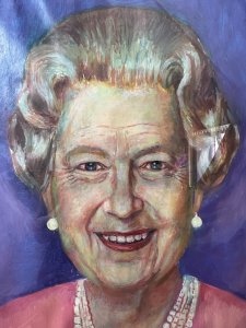 Contemporary Art Portrait Of HRH Queen Elizabeth II Circa - 1970 Composition - Oil On Canvas Listing Description Stunning Vibrant Portrait Of Our Longest Reigning British Monarch Queen Elizabeth II. The Portrait Portrays Queen Elizabeth II In Her Later Years. Elizabeth Sits Looking Directly From The Portrait. Cleverly Her Eyes Gaze At You From Wherever You Look. Beautiful Composition With Facial Features In Fabulous Detail. The Queen Smiles Radiently Wearing Her Iconic Four String Pearl Necklace And Matched Earrings. Elizabeth Wears A Coral Coloured Dress With Diamond And Sapphire Brooch, Her Iconic Patek Philippe Calatrava 4706/II Watch On Her Wrist. Unsigned But Painted With Exceptional Skill. Set Behind glass In Solid Wood Frame. Wonderfully Large Painting A True conversation Piece For Lover Of British History And Monarchs. Dimensions in Cms Height 120cm X Width 98cm For Further Information Please Call 07707 488566 Thank-you.