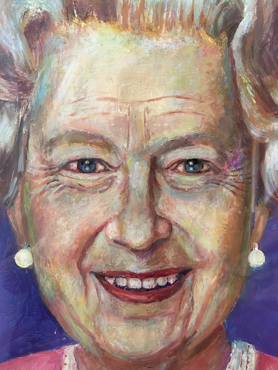 Large Contemporary Queen Elizabeth Ii Oil Painting