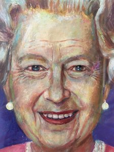 Contemporary Art Portrait Of HRH Queen Elizabeth II Circa - 1970 Composition - Oil On Canvas Listing Description Stunning Vibrant Portrait Of Our Longest Reigning British Monarch Queen Elizabeth II. The Portrait Portrays Queen Elizabeth II In Her Later Years. Elizabeth Sits Looking Directly From The Portrait. Cleverly Her Eyes Gaze At You From Wherever You Look. Beautiful Composition With Facial Features In Fabulous Detail. The Queen Smiles Radiently Wearing Her Iconic Four String Pearl Necklace And Matched Earrings. Elizabeth Wears A Coral Coloured Dress With Diamond And Sapphire Brooch, Her Iconic Patek Philippe Calatrava 4706/II Watch On Her Wrist. Unsigned But Painted With Exceptional Skill. Set Behind glass In Solid Wood Frame. Wonderfully Large Painting A True conversation Piece For Lover Of British History And Monarchs. Dimensions in Cms Height 120cm X Width 98cm For Further Information Please Call 07707 488566 Thank-you.