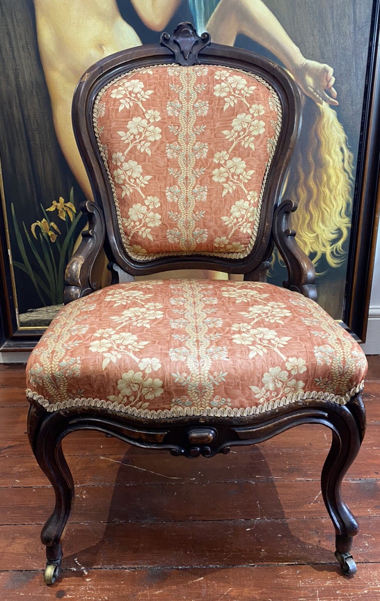 Ladies French Empire Sewing Chair With Elegant Floral Upholstery
