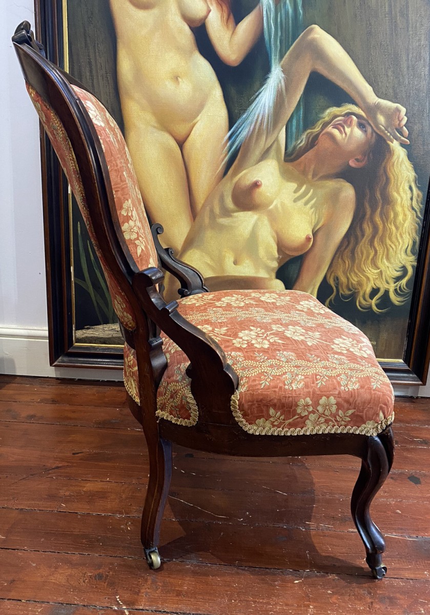 Ladies French Empire Sewing Chair With Elegant Floral Upholstery